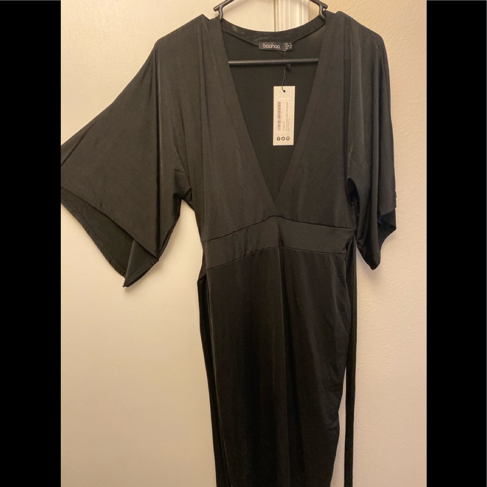 Kimono sleeve waist tie midi dress